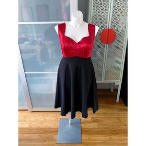 Red Polka Dot Sweetheart Neckline Dress with Black Skirt